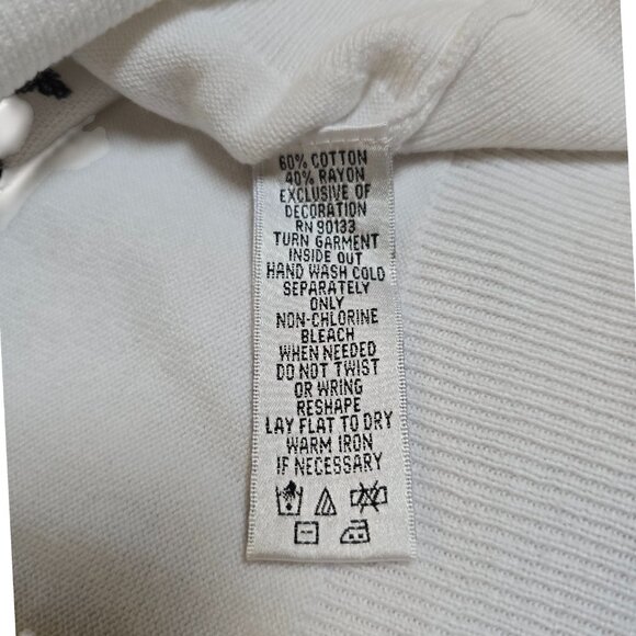 Vintage Women's White Short Sleeve Cardigan Sweater XL Black Lace Appliques - Picture 5 of 6